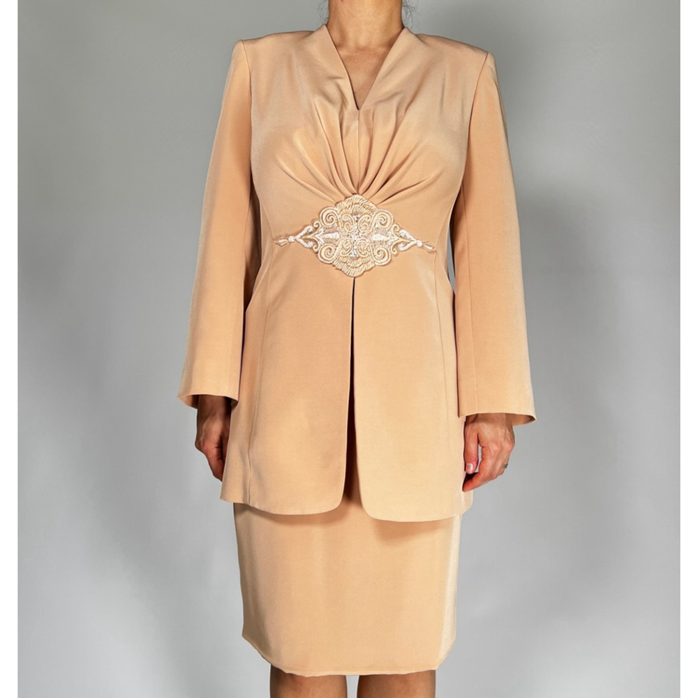 Badgley Mischka Top Skirt Suit Set Elegant Peach Beaded 6 - Picture 6 of 15